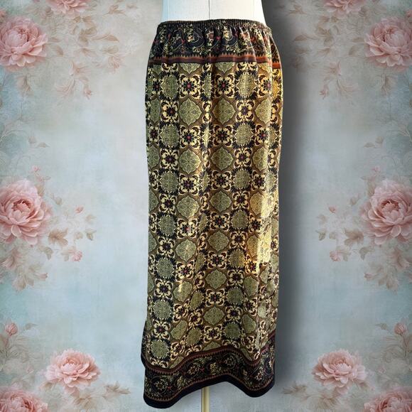 Vintage Sag Harbor Floral Geometric Pattern Wrap Scarf Midi Skirt - Picture 3 of 5
